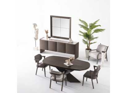 Elegantes braunes Esszimmer Set aus Holz mit Esstisch, Stühlen