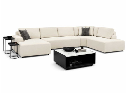 Wohnzimmer Ecksofa U-Form Polstermöbel Eleganter Couchtisch mit Beistelltische