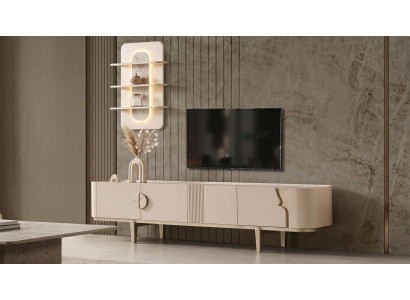 Wohnwand set TV-Lowboard Wandregal Funktional Minimalistisch Edel