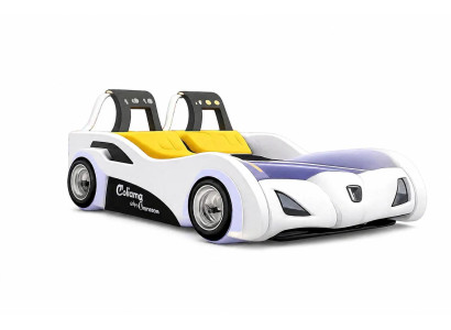 Weißes Kinderbett Bett für Jungen Auto-Bett LED-Beleuchtung