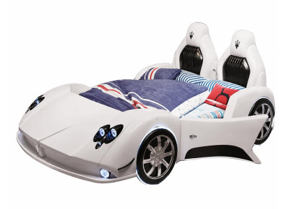Weißes Bett in Autodesign Kinderbett LED Bluetooth Stauraum