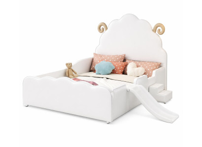Weißes Kinderbett mit Treppe und Rutsche Bett für Mädchen und Jungen