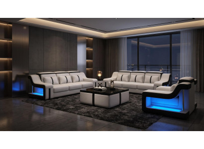Wohnzimmer Set 3-Sitzer Sofa Sessel Modern Weiß Sofagarnitur Designer