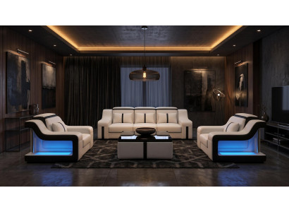 Wohnzimmer Set 3-Sitzer Sofa Sessel Modern Weiß Exklusive Sofagarnitur