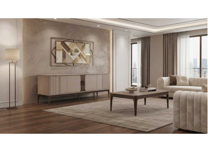 Wohnzimmer Set 2tlg Beige Modern Luxus Lowboard Couchtisch Tisch
