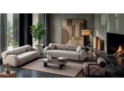 Wohnzimmer Polstergarnitur Stoff 3-Sitzer Sofa Sessel Modernes Design