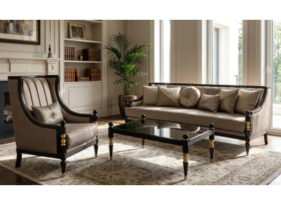 Wohnzimmer set 3-Sitzer Sofa Sessel Couchtisch Beige Modern Stil