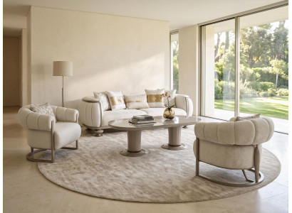 Wohnzimmer set 3-Sitzer Sofa 2x Sessel Couchtisch Weiß Komfortabel