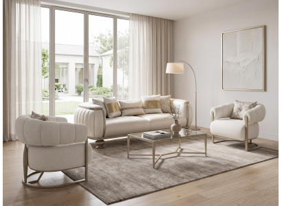 Wohnzimmer set 3-Sitzer Sofa 2x Sessel Weiß Modern Stil Komfortabel