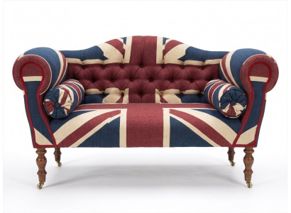 Zweisitzer Sofa Union Jack Chesterfield Blau Vintage British Retro