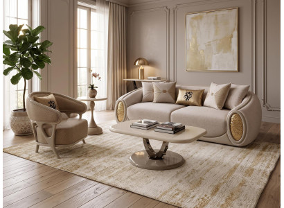Wohnzimmer set 3-Sitzer Sofa Sessel Couchtisch Beistelltisch Beige