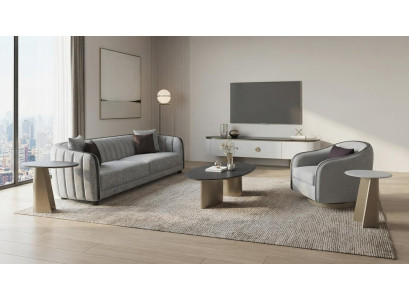 Wohnzimmer Set 3-Sitzer Couchtisch Lowboard Beistelltisch-Set Modern