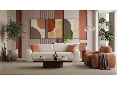 Wohnzimmer Set 3 Sitzer Sofa Sessel Modern Beige Schick Schön
