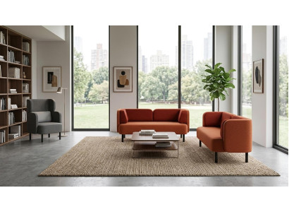 2x 2-Sitzer Sofa 1x Sessel Orange Stoff Modern Wohnzimmer Sitzgruppe