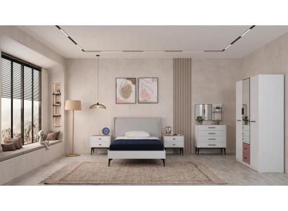 Weißes Jugendzimmer Bett Kleiderschrank Kommode Nachttische modern