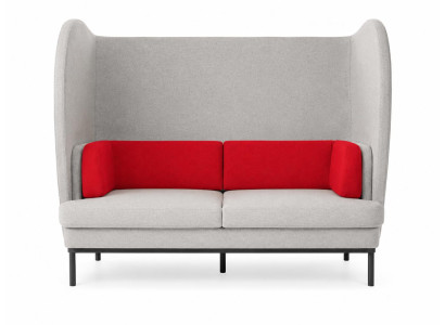 Zweisitzer Sofa Stoff Grau Hochlehner Rote Kissen Modern Stilvoll