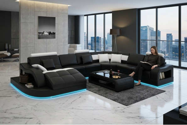 Ledersofa Couch Wohnlandschaft Ecksofa Eck Garnitur Design Modern Sofa L6015B