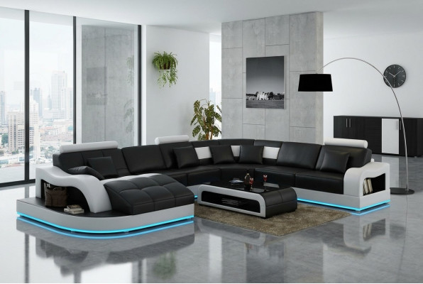 Ledersofa Couch Wohnlandschaft Ecksofa Eck Garnitur Design Modern Sofa L6015B