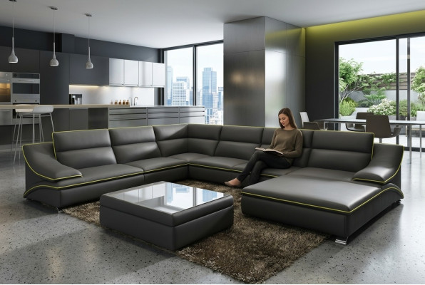Ecksofa Ledersofa Polster Wohnlandschaft Couch Sofa Eckgarnitur U Form EltmannG