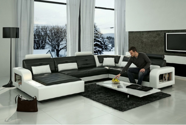 Ecksofa Sofa Couch Polster Wohnlandschaft Leder Eck Sofas Garnitur U Form H2209
