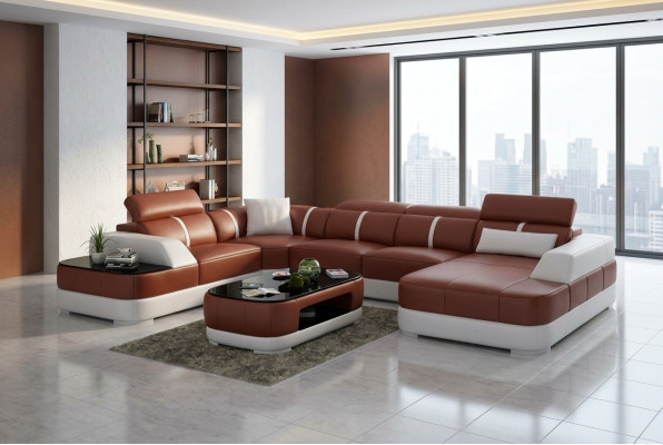 Ledersofa Polster Sitz Eck Sofa Garnitur Wohnlandschaft Wohnzimmer Couch G8026