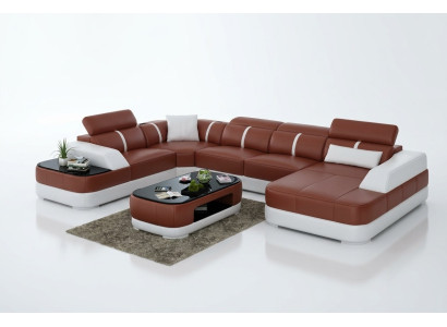 Ledersofa Polster Sitz Eck Sofa Garnitur Wohnlandschaft Wohnzimmer Couch G8026