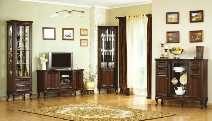 4tlg Wohnzimmer Möbel Set Italienischer Stil Kommode Vitrine RTV Chippendale