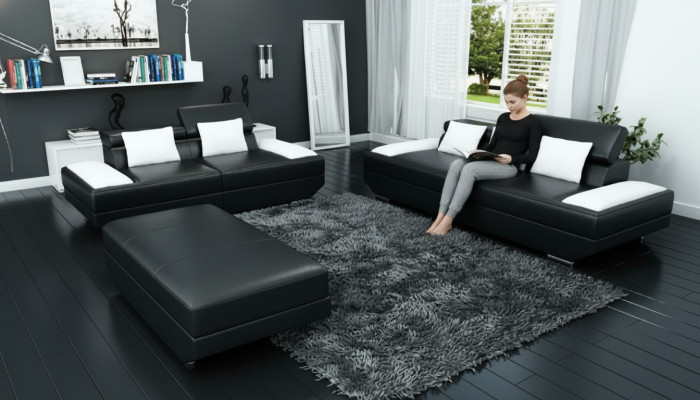 Sofagarnitur Ledersofa 3+2 Polster Couch Sofa Set Garnitur Hocker Sofas - 2719A