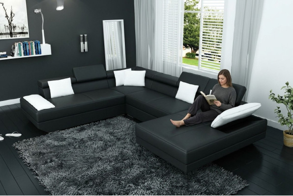 Ledersofa Sofa Couch Polster Eck Garnitur Wohnlandschaft XXL Big Ecksofa 2719D