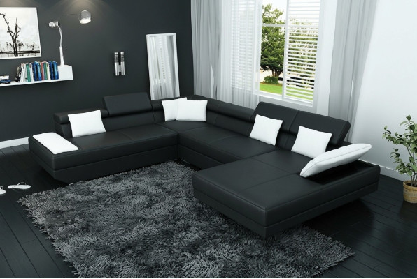 Ledersofa Sofa Couch Polster Eck Garnitur Wohnlandschaft XXL Big Ecksofa 2719D