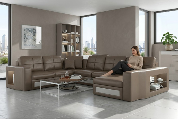 Ecksofa Ledersofa Big XXL U Form Wohnlandschaft Sofa Couch Garnitur Neu H2210