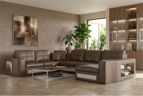 Ecksofa Ledersofa Big XXL U Form Wohnlandschaft Sofa Couch Garnitur Neu H2210