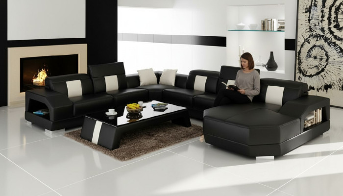 Wohnlandschaft Couch Polster Eck Garnitur Designer Ledersofa