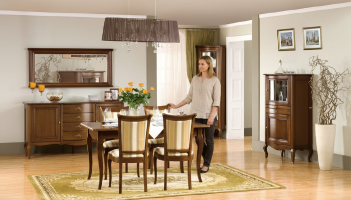 Klassiches Esszimmer Set Kommode Tisch Stühle Vitrine Wohnzimmer Set Italien Neu