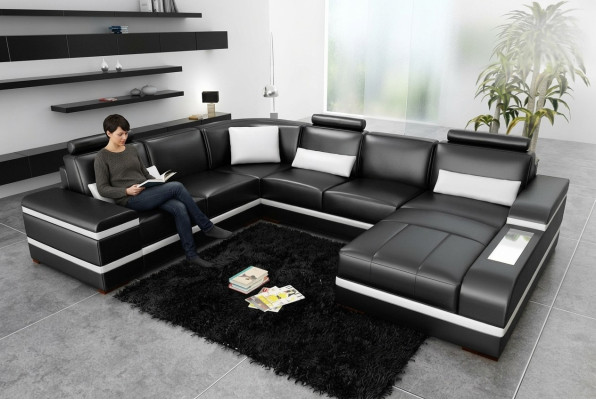 Ecksofa Ledersofa Big XXL U Form Wohnlandschaft Sofa Couch Garnitur Neu H2218