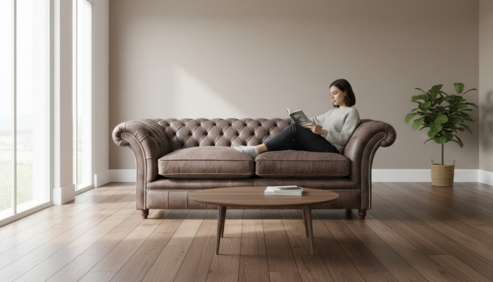 Chesterfield Sofa Couch Polster Garnitur 3 Sitzer Sitz Leder Textil  161013-24