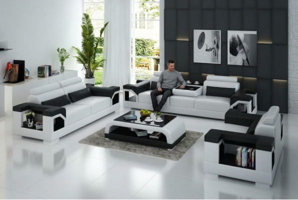 Ledersofa Couch Wohnlandschaft 3+2+1 Sitzer Modern Garnitur Design Sofa