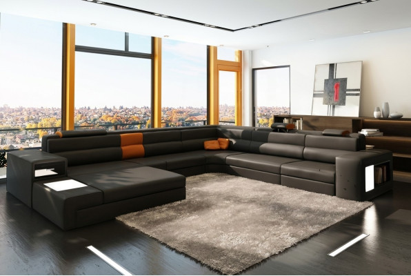 Ecksofa Sofa Couch Polster Garnitur Design Textil Leder Wohnlandschaft