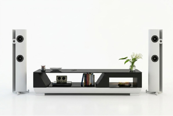 RTV TV Sideboard Leder Glas Tisch Fernseh Schrank Tisch Lowboard Mo.I