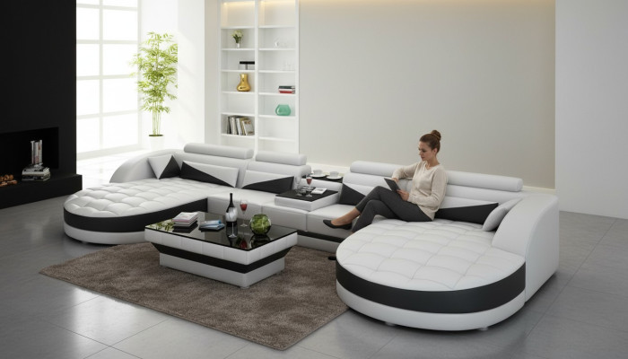 Ledersofa Couch Wohnlandschaft Ecksofa Eck Garnitur Design Modern Sofa G8018D