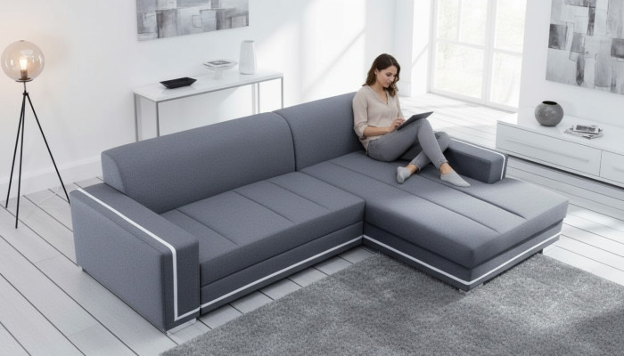 Sofa Schlafsofa Designer Sofa mit Bettfunktion + Bettkasten Ecksofa Couch NEU