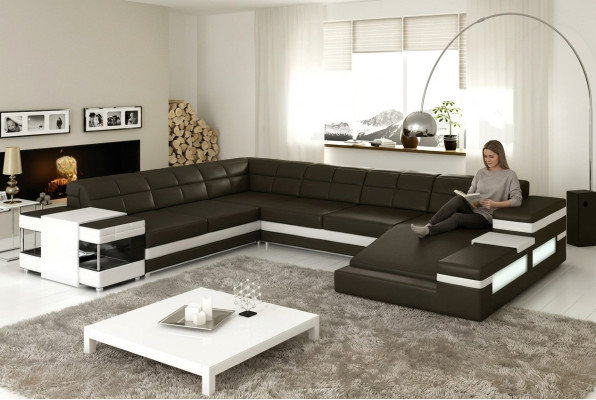 Ledersofa Sofa Couch Polster Ecke Wohnlandschaft Ecksofa Design Leder PH3006 Neu