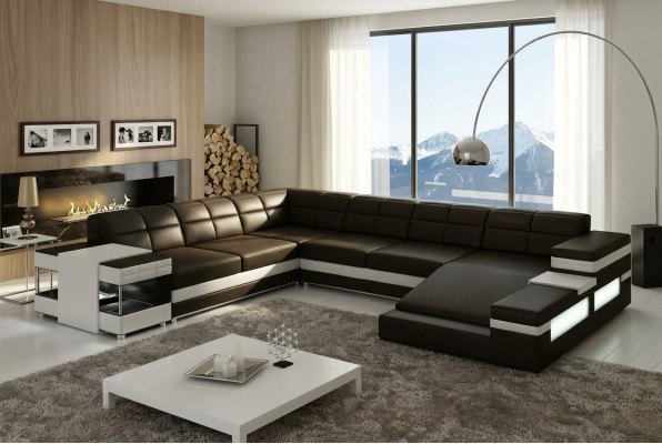 Ledersofa Sofa Couch Polster Ecke Wohnlandschaft Ecksofa Design Leder PH3006 Neu