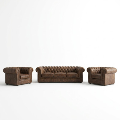 Sofagarnitur Polster Couch Sofa Klassik Chesterfield 3 Sitzer Set Neu NAPOLI V