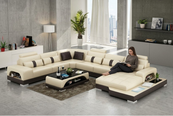 Leder U Form Wohnlandschaft Couch Big XXL Sofa Polster Ecke Garnitur Eck Senden