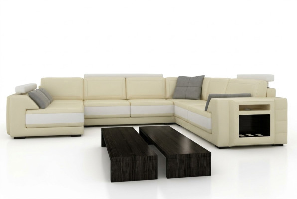 Designersofa Ecksofa Couch Ledersofa Polster Sitz Eck Garnitur +Licht PHM3027