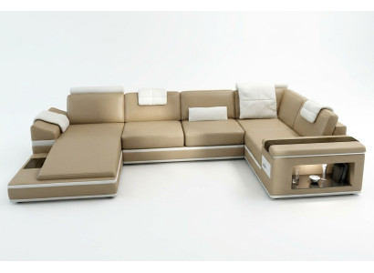 Ecksofa Sofa Couch Polster Leder Garnitur Wohnlandschaft Ecke Wohn Beige