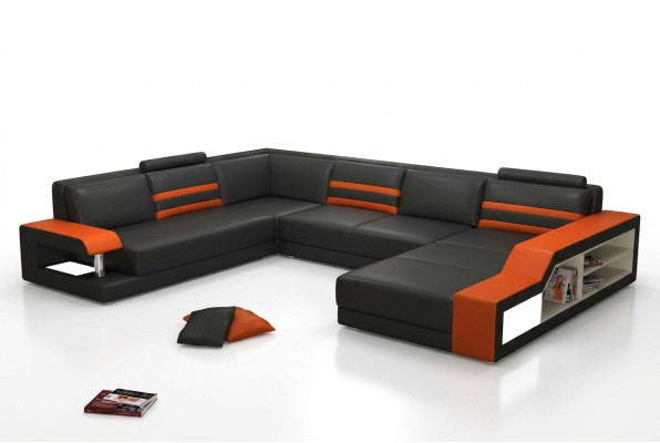Designersofa Ecksofa Couch Ledersofa Polster Sitz Eck Garnitur mit Licht PHX1