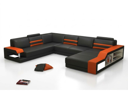 Designersofa Ecksofa Couch Ledersofa Polster Sitz Eck Garnitur mit Licht PHX1