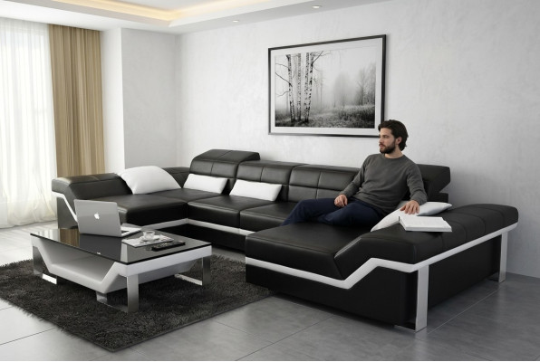 Ledersofa Sofa Couch Wohnlandschaft Ecksofa Garnitur Design Modern Sofa K5007C